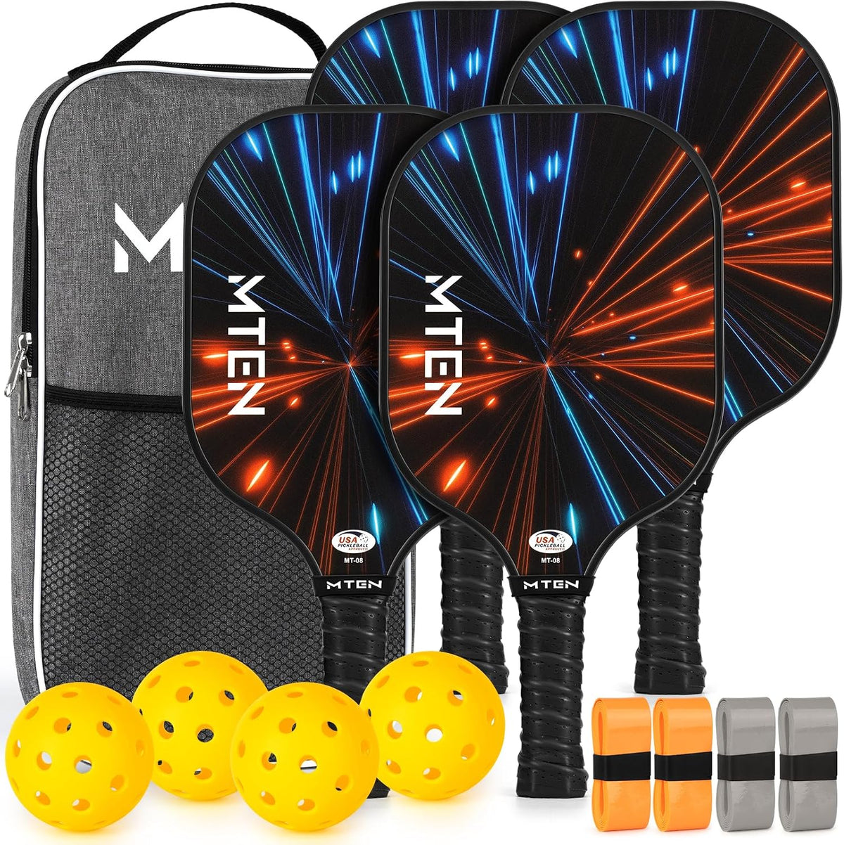 MTEN Pickleball Paddles Set of 2/4/1, USAPA Approved Fiberglass Rackets