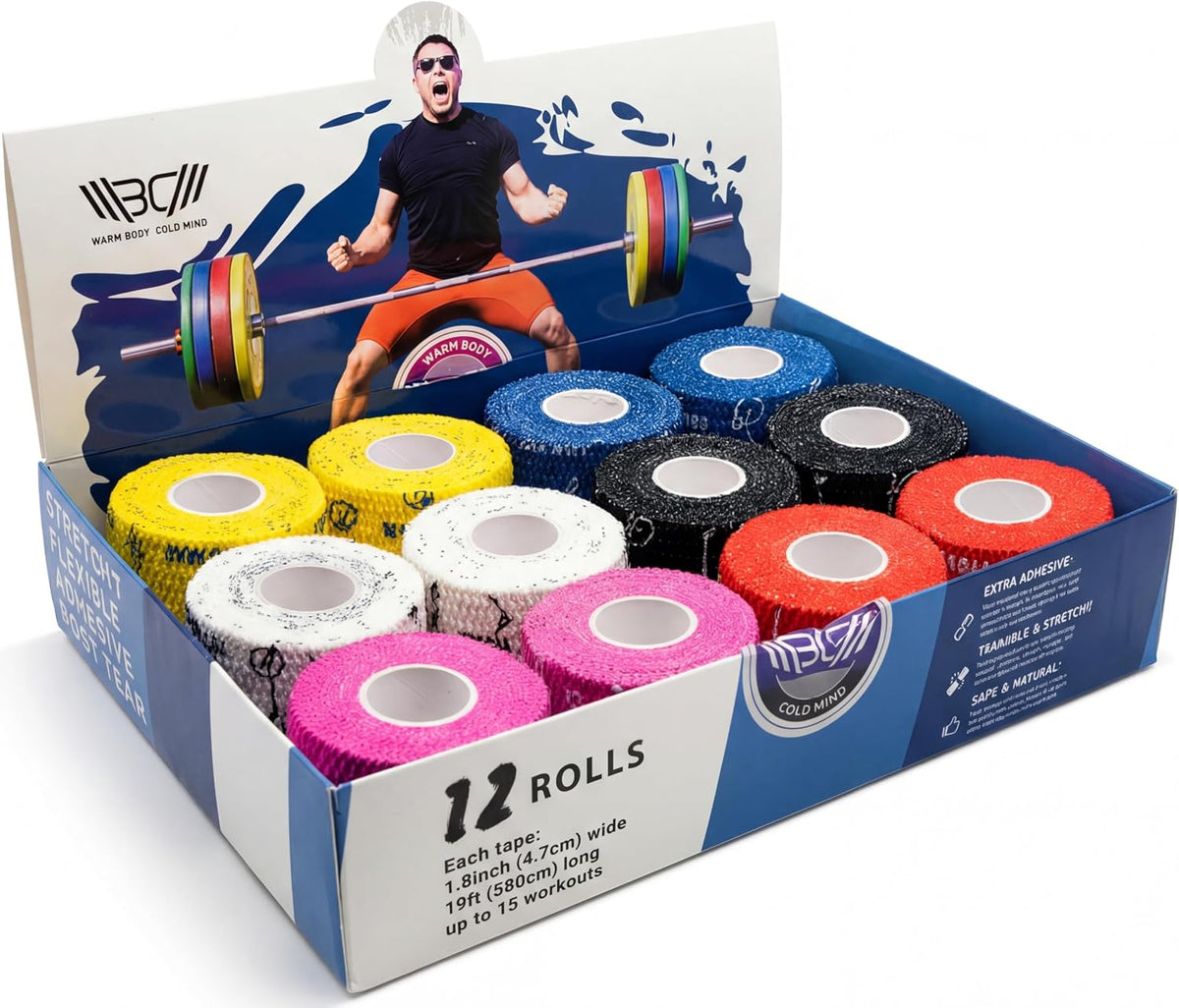WARM BODY COLD MIND 1.85" Weightlifting Thumb Tape - Hook Grip Tape for Powerlifting, Cross Training, Gym Tape, Workout, Weight Lifting Tape, Athletic Finger Wrap (Mix V1 3 Rolls)