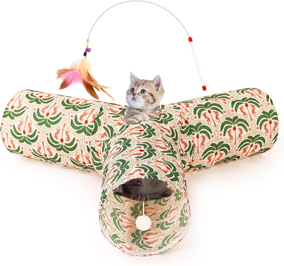 Tempcore Cat Tunnel, 3-Way Collapsible Toy for Indoor Cats, Black & Blue