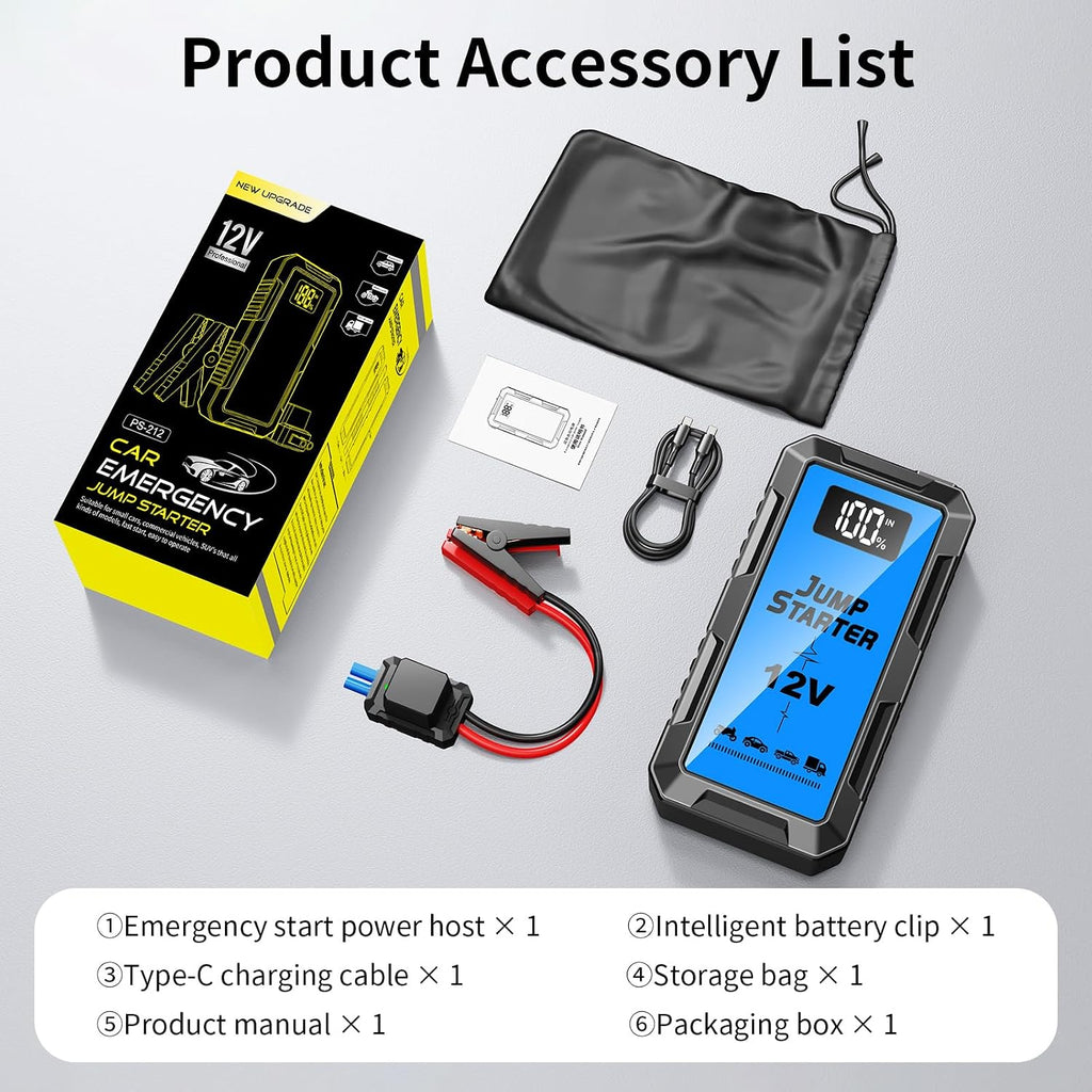 8000A Car Battery Jump Starter Box with Jumper Cables, 12V Car Jump Starter Portable (All Gas,up to 10.0L Diesel) Portable Lithium Jump Box Rechargeable, Reverse Polarity Protection
