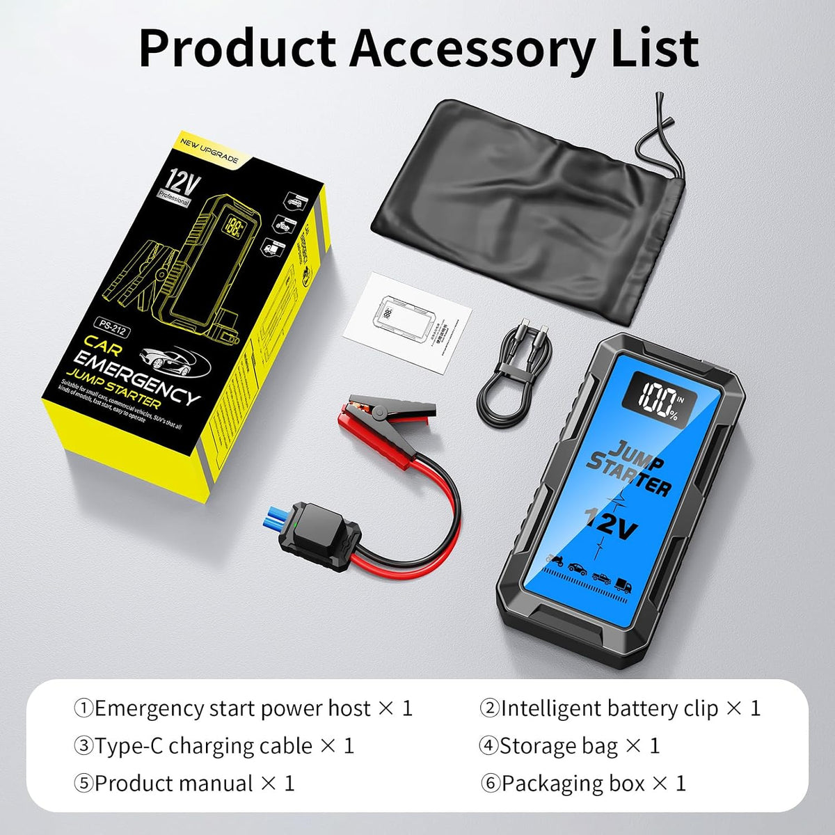 8000A Car Battery Jump Starter Box with Jumper Cables, 12V Car Jump Starter Portable (All Gas,up to 10.0L Diesel) Portable Lithium Jump Box Rechargeable, Reverse Polarity Protection