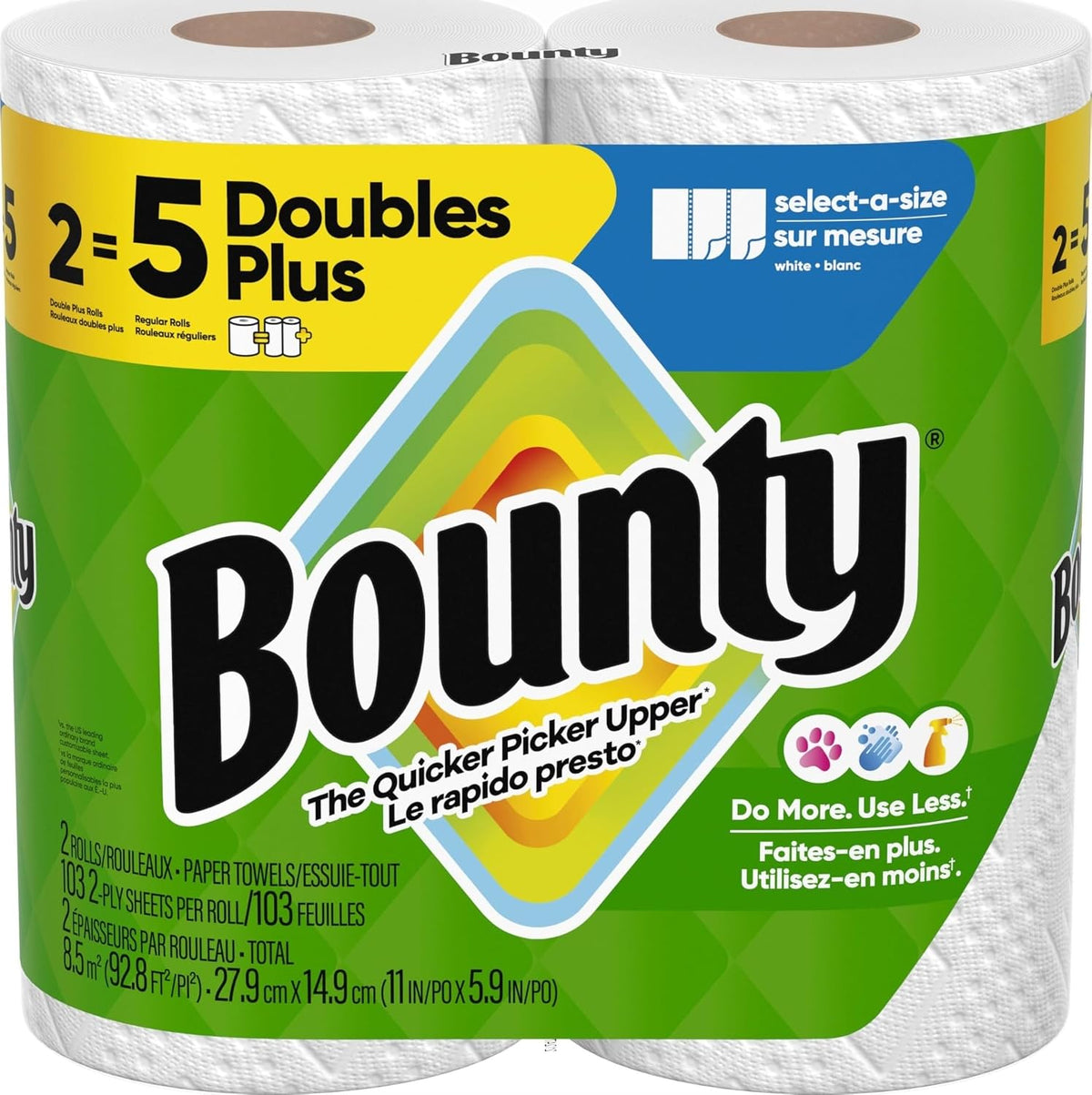 Bounty® Select-A-Size® Double 2-Ply Paper Towels, 98 Sheets Per Roll, Pack of 12 Rolls
