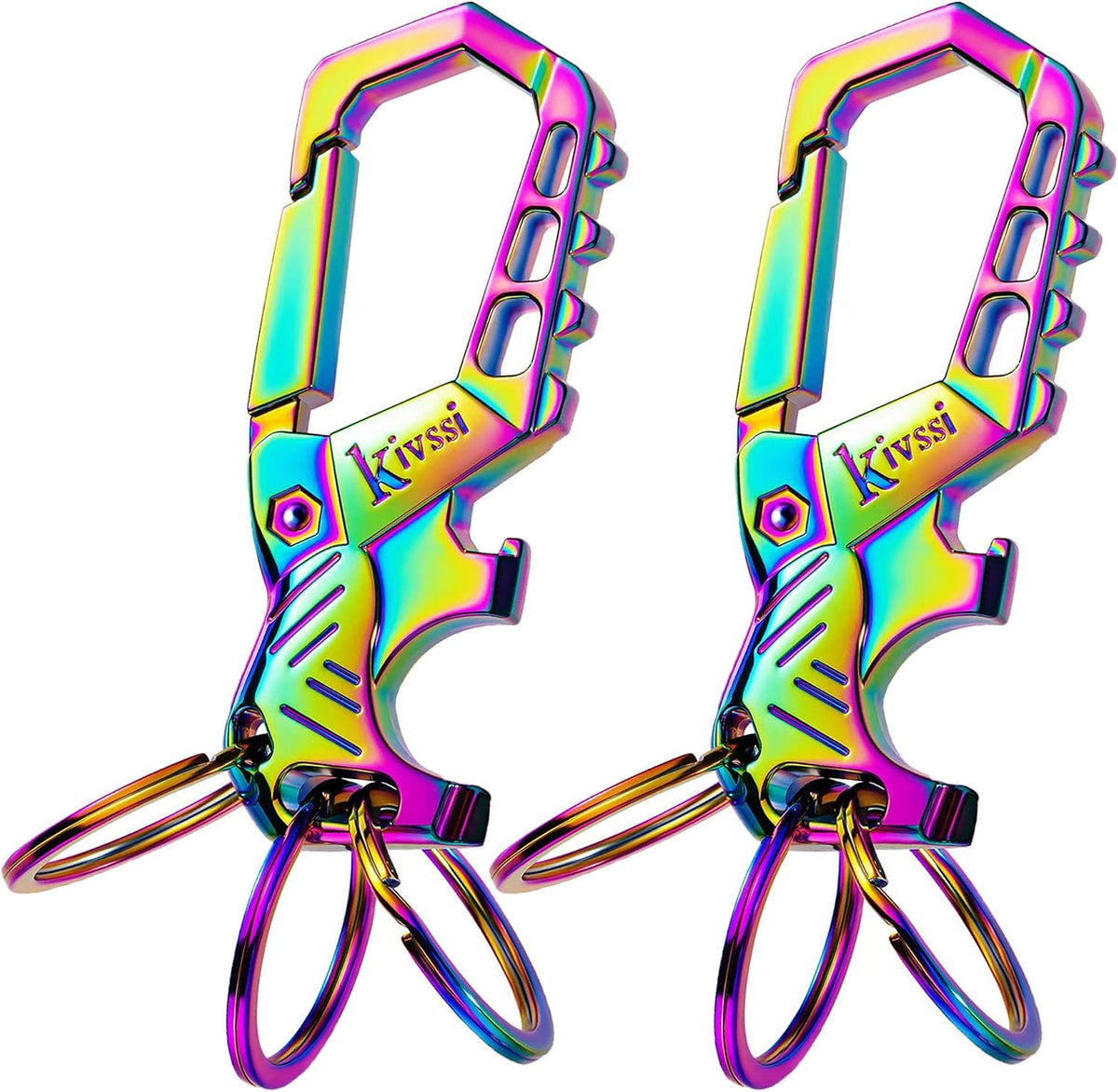 Kivssi Heavy duty metal keychains, Carabiner clip Car key chains,Fashion family keychain bottle opener and 3 Key Rings suitable for men and women.（Black-1pcs）