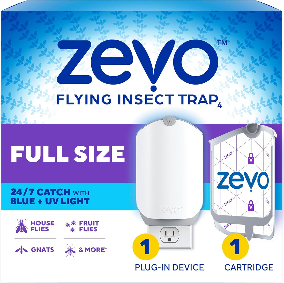 Zevo Flying Insect Trap for Fruit Flies & Gnats, 1 Plug-in Base & 3 Refills
