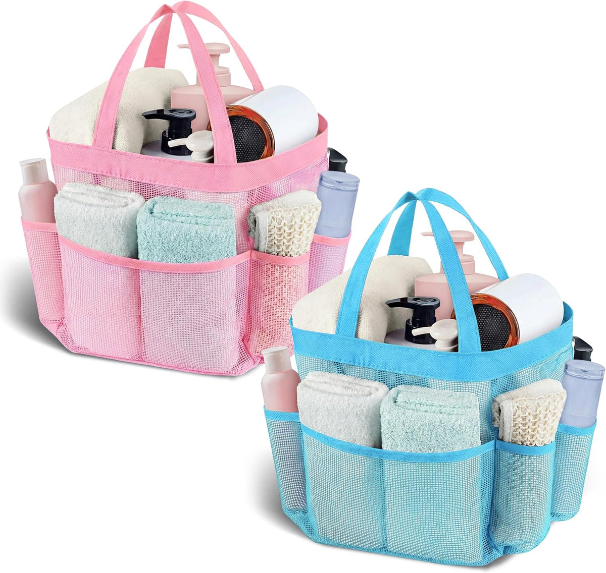 Mesh Shower Caddy Portable - 9 Pockets, Shower Bag for Dorm Room Camping