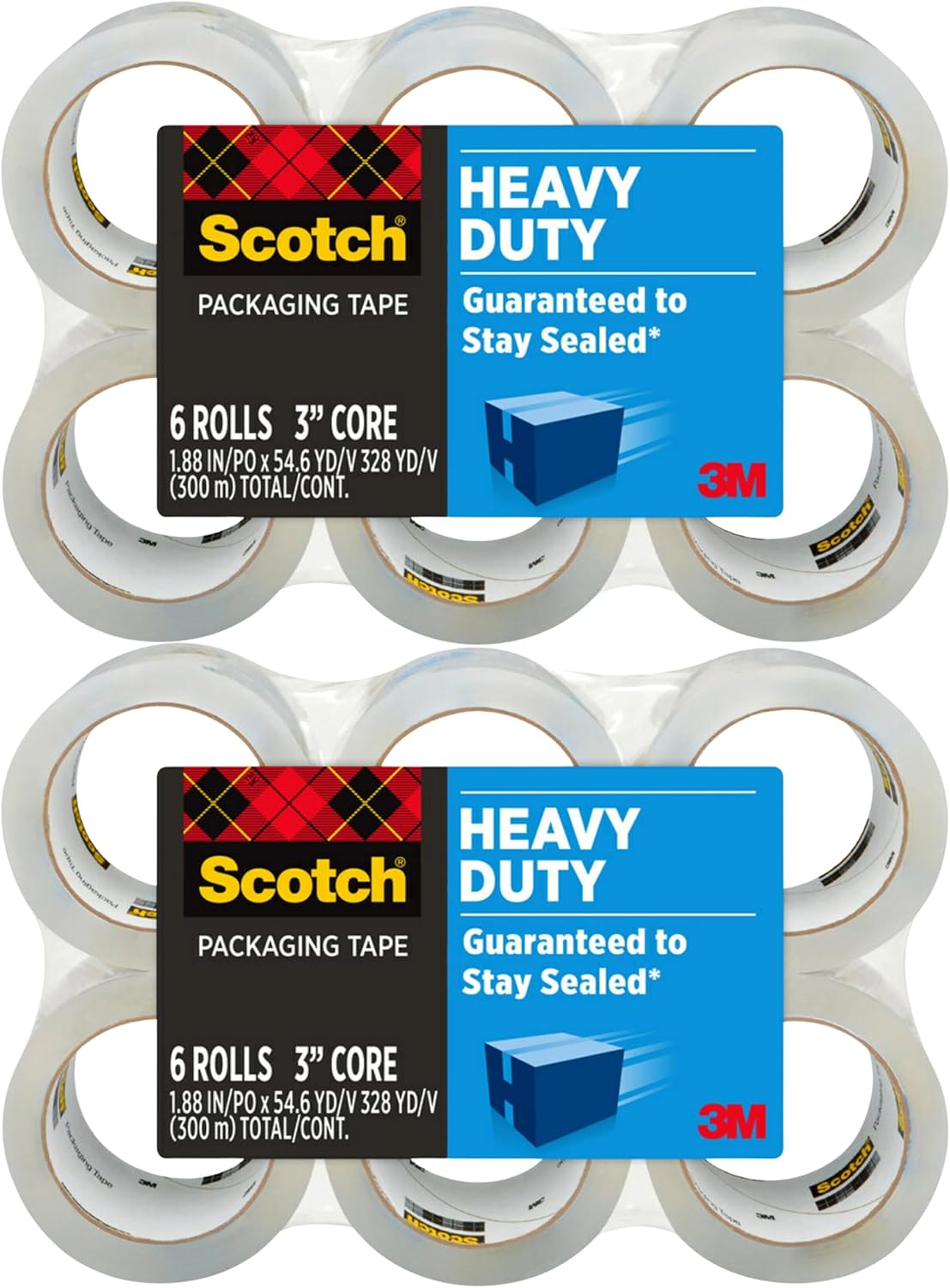 Scotch Heavy Duty Shipping Packing Tape, Clear, Shipping and Packaging Supplies, 1.88 in. x 54.6 yd., 6 Tape Rolls