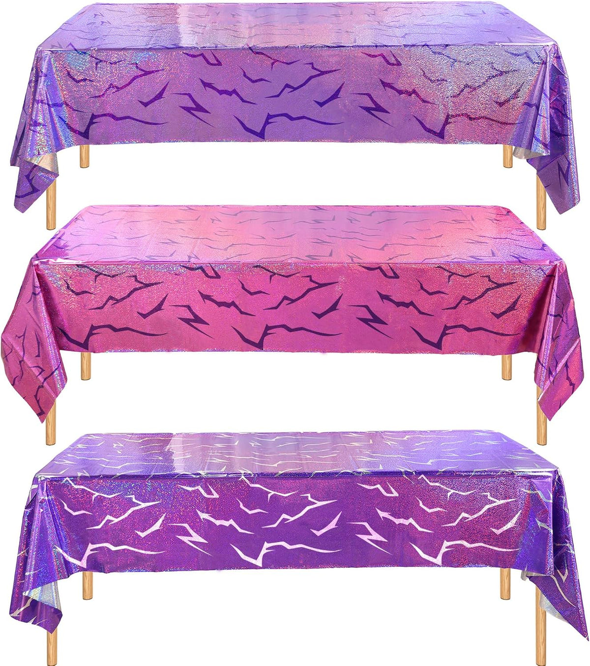 3PCS Demon Hunters Birthday Tablecloth Decorations, Purple Demon Energy Pattern Grad 9FT Tablecover Sparkling Holographic Laser Korean Idol Movie Decor for Kids’Party Birthday Graduation Bachelor