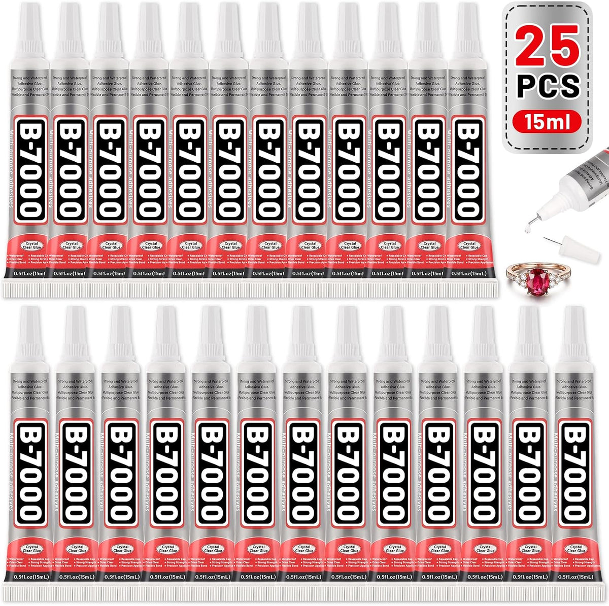 B7000 Jewelry Bead Glue for Jewelry Making, Crystal Clear Glue 3.7 fl oz B7000+Plus Multipurpose Super Adhesive Glue for Rhinestone Crafts Fabric Metal Stone Nail Art Wood Glass (110 ml/ 3.7oz)