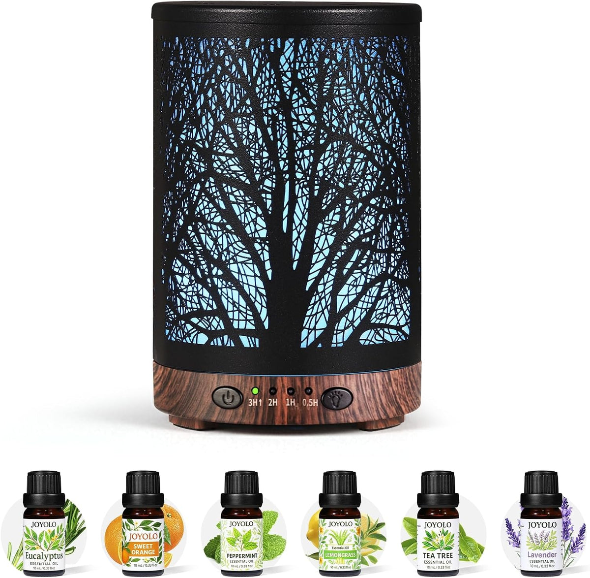 Essential Oil Diffuser 120ML Metal Aromatherapy Diffuser with Timer, Cool Mist Humidifier with Auto Shut-Off & 7 Color Lights for Home Office Spa (Tree)