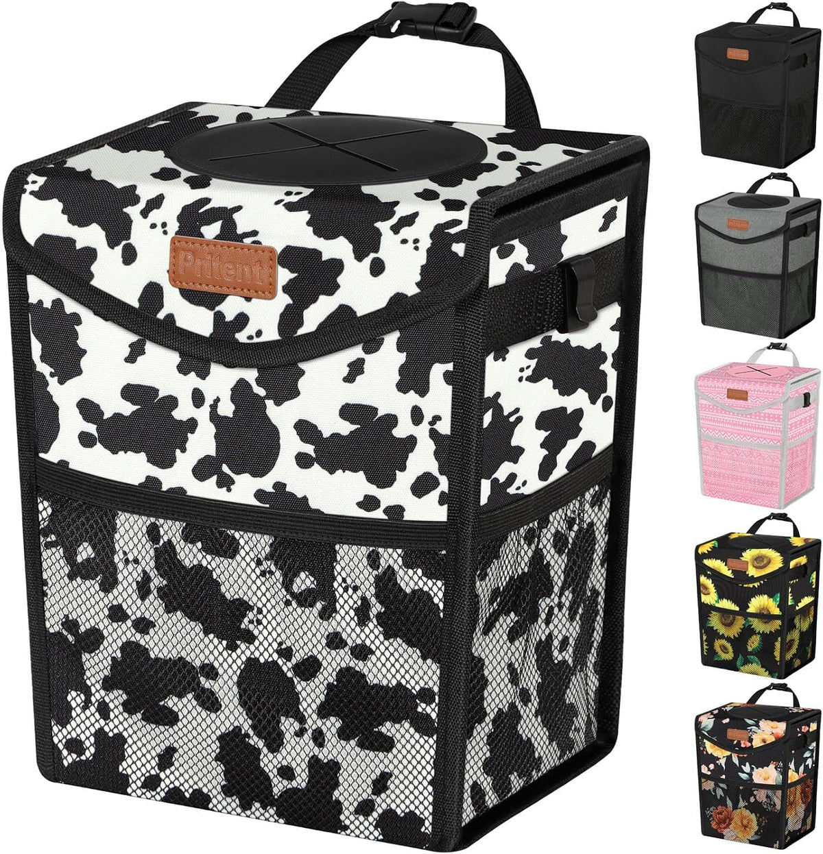 Pritent Car Trash Can with Lid Leakproof Car Garbage Bag Vehicle Trash Bin