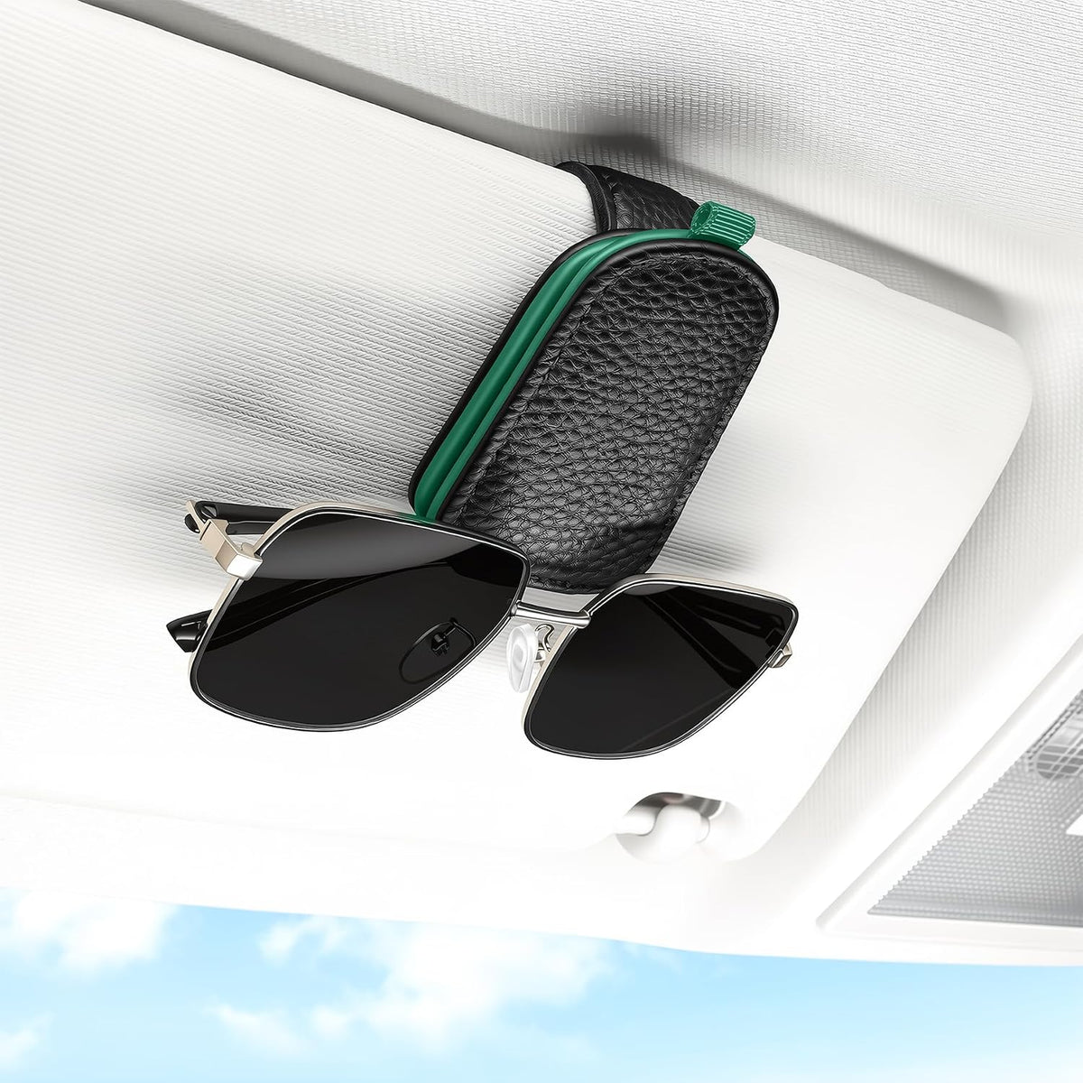 SINGARO 2PCS Sunglasses Holder for Car, Leather Magnetic Buckle Sun Visor Sunglass Clip, Ticket Card Storage Glasses Clip, Car Interior Accessories for Men and Women（Black）