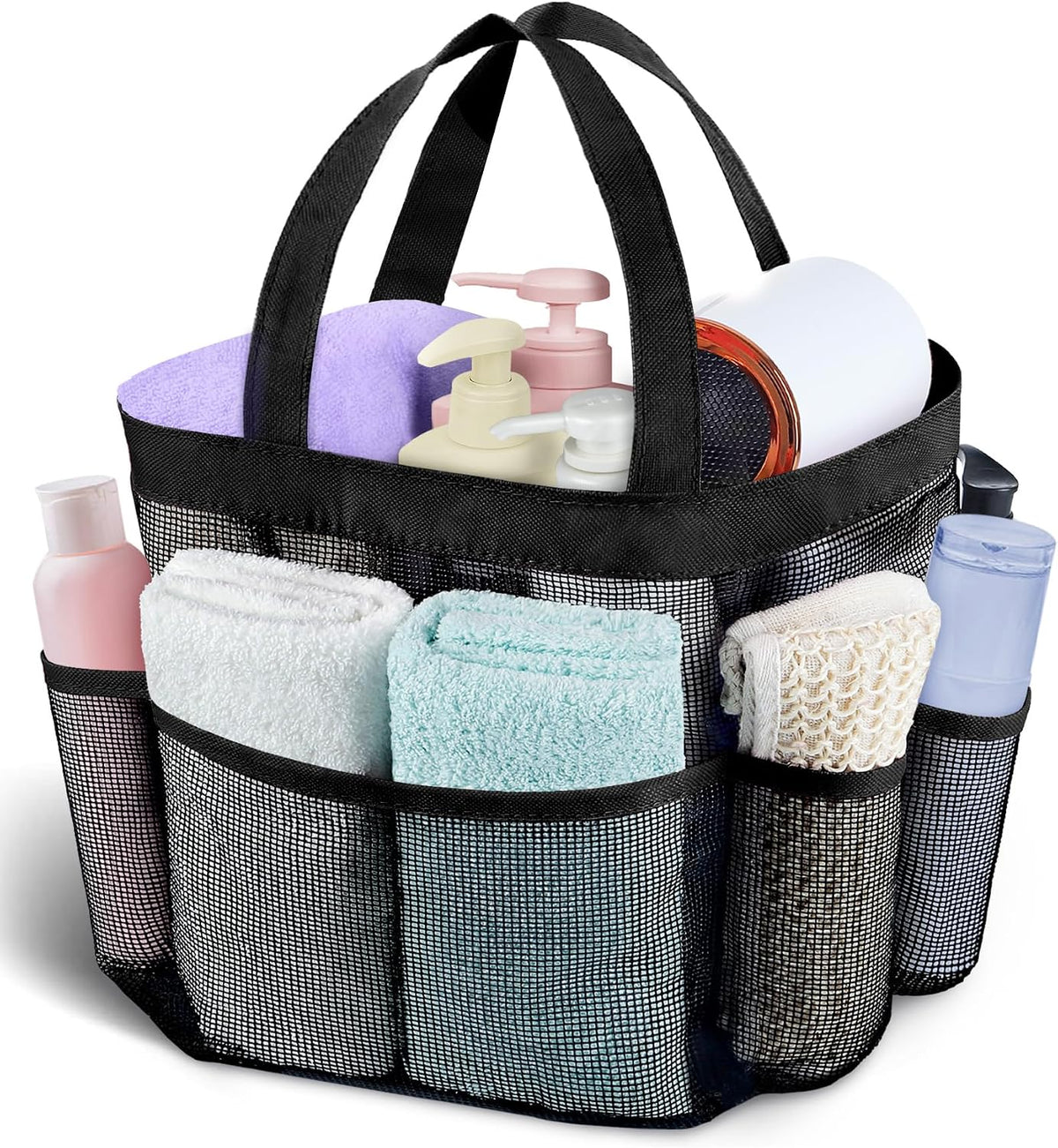 Mesh Shower Caddy Portable - 9 Pockets, Shower Bag for Dorm Room Camping