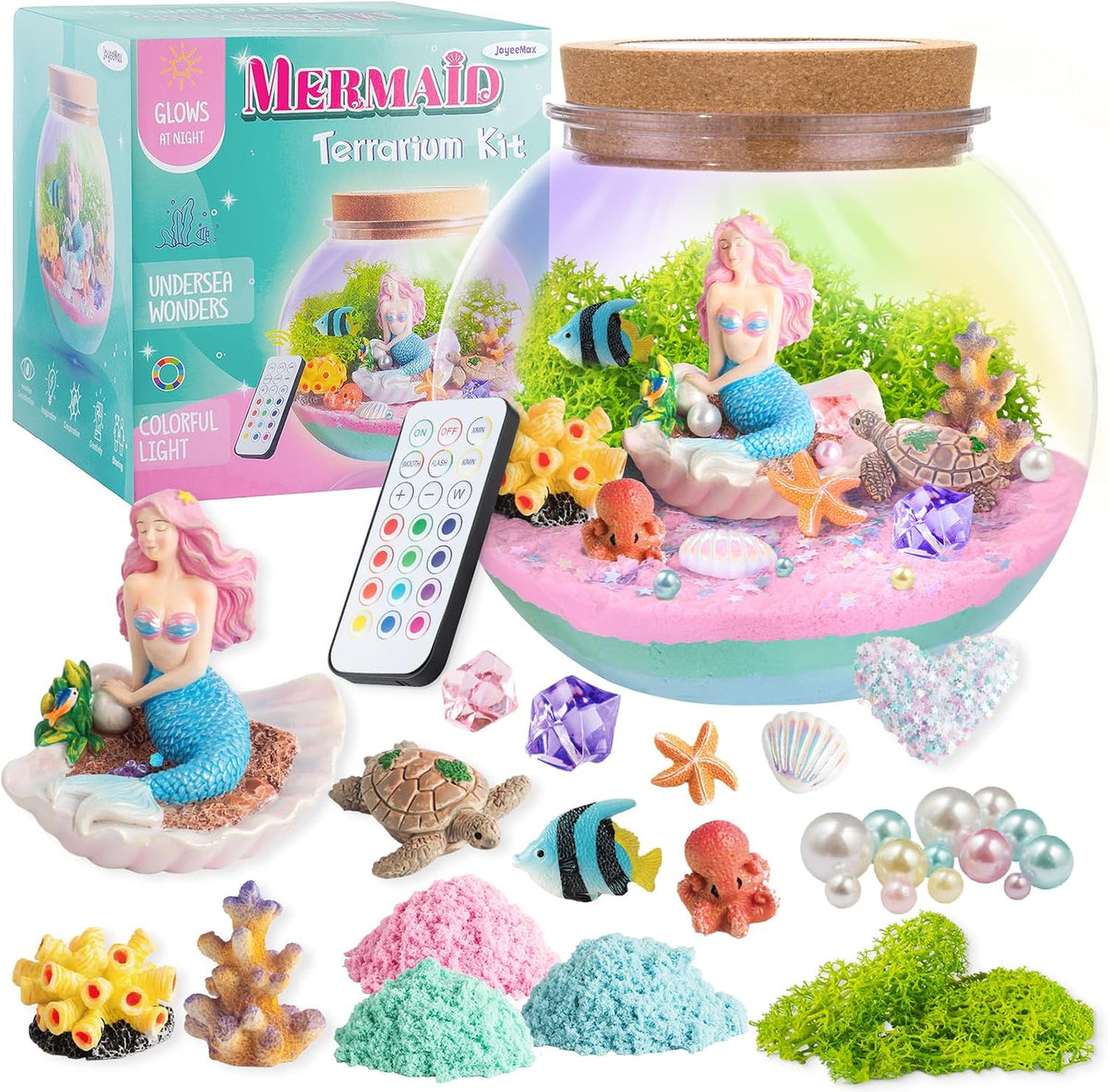 JOYEEMAX Unicorn Light-Up Terrarium Kit for Kids - LED Night Light Birthday Gift for Girls Ages 4 5 6 7 8-12 Year Old - Unicorn Toys for Girls - DIY Arts and Crafts Kit for Kids