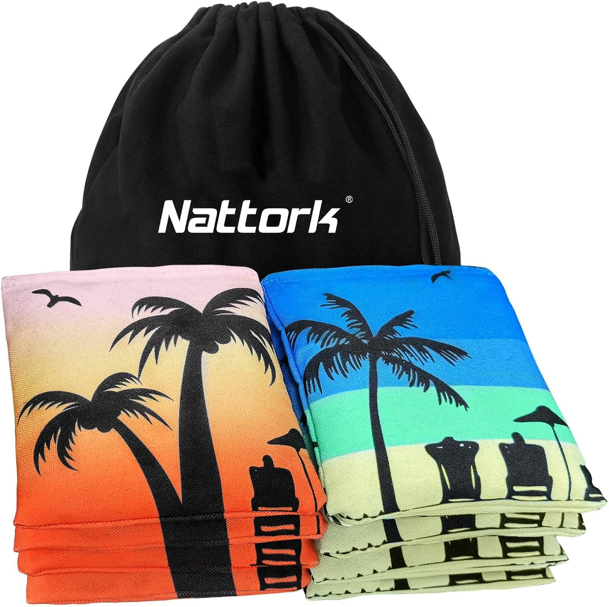Nattork Cornhole Bags Set of 8 - Premium Corn Hole Bean Bags for Tossing - All Weather Resistant 8 Duck Cloth Double Stiched Corn Hole Bags and Tote Bags - Regulation Size