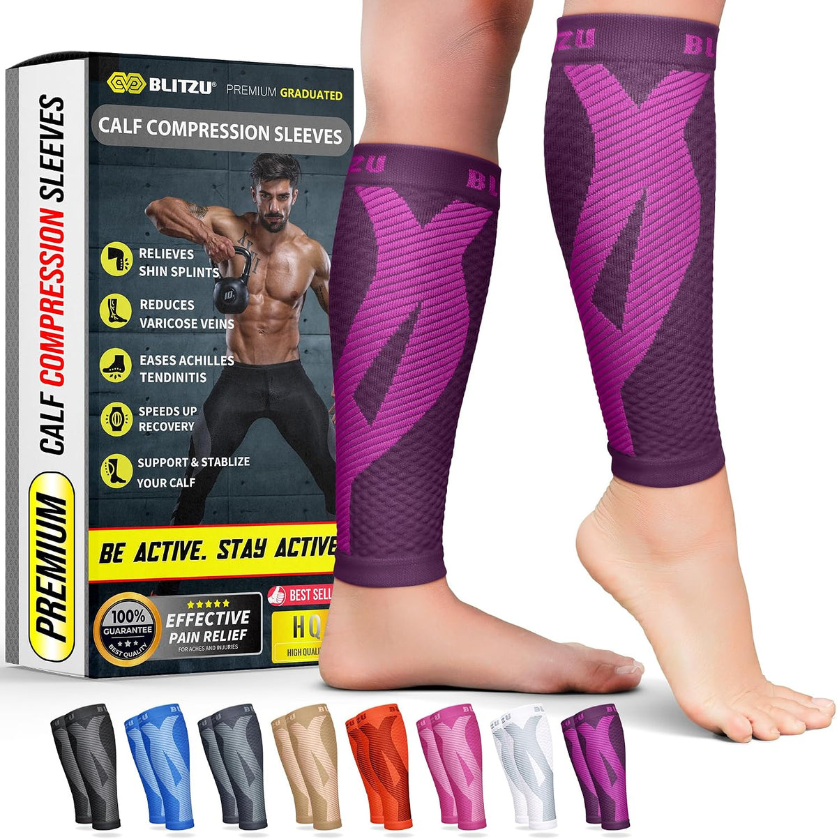 BLITZU Calf Compression Sleeves, Footless Compression Socks for Men & Women