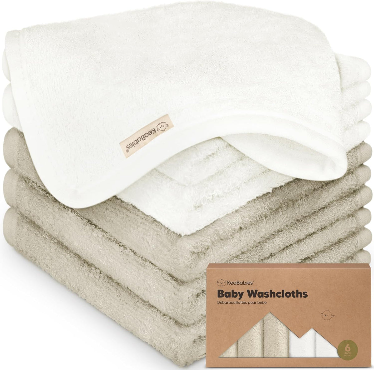 6-Pack Baby Washcloths, Soft Absorbent Washcloths for Face, Body (White)