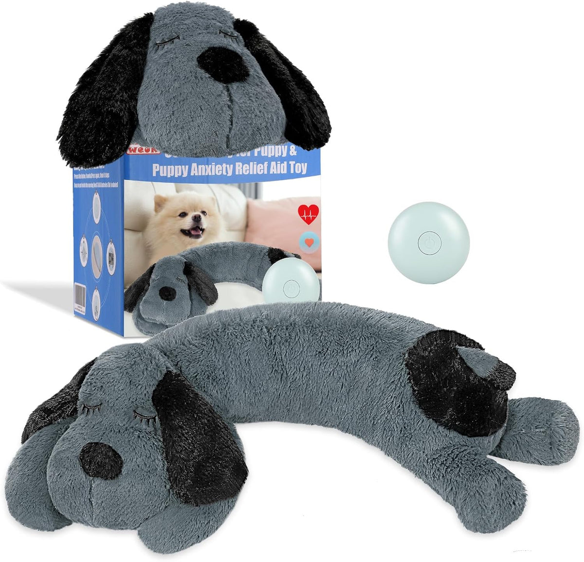 WEOK Heartbeat Puppy Toy, Comfort Cuddler Pillow, Dog Anxiety Relief Calming Aid,Heartbeat Stuffed Toy for Dogs,Puppy Heartbeat Toy Sleep Aid,Dog Heartbeat Toy for Pet