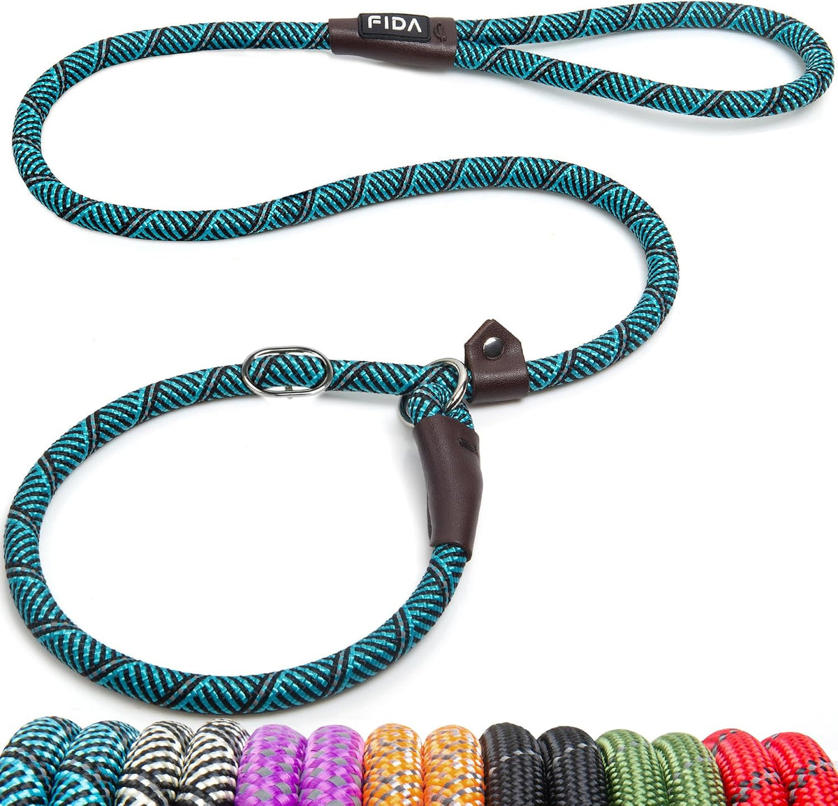 Fida Durable Slip Lead, 6 FT x 1/2" Heavy Duty Loop Leash, Comfortable Strong Rope for Large, Medium Dogs, No Pull Pet Training with Highly Reflective, Green