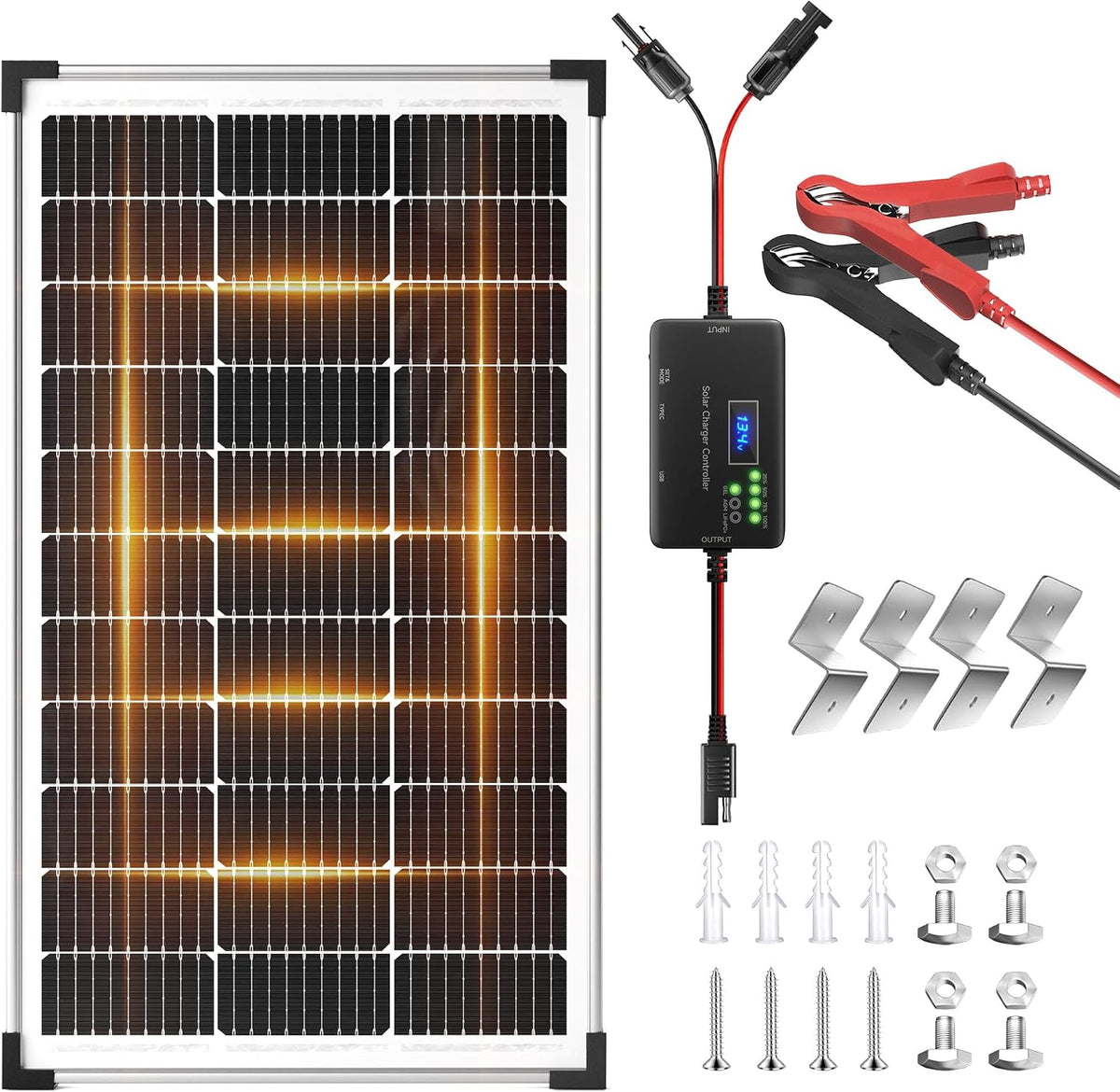 Voltset 20W 12V Solar Panel Battery Charger Trickle Maintainer Kit