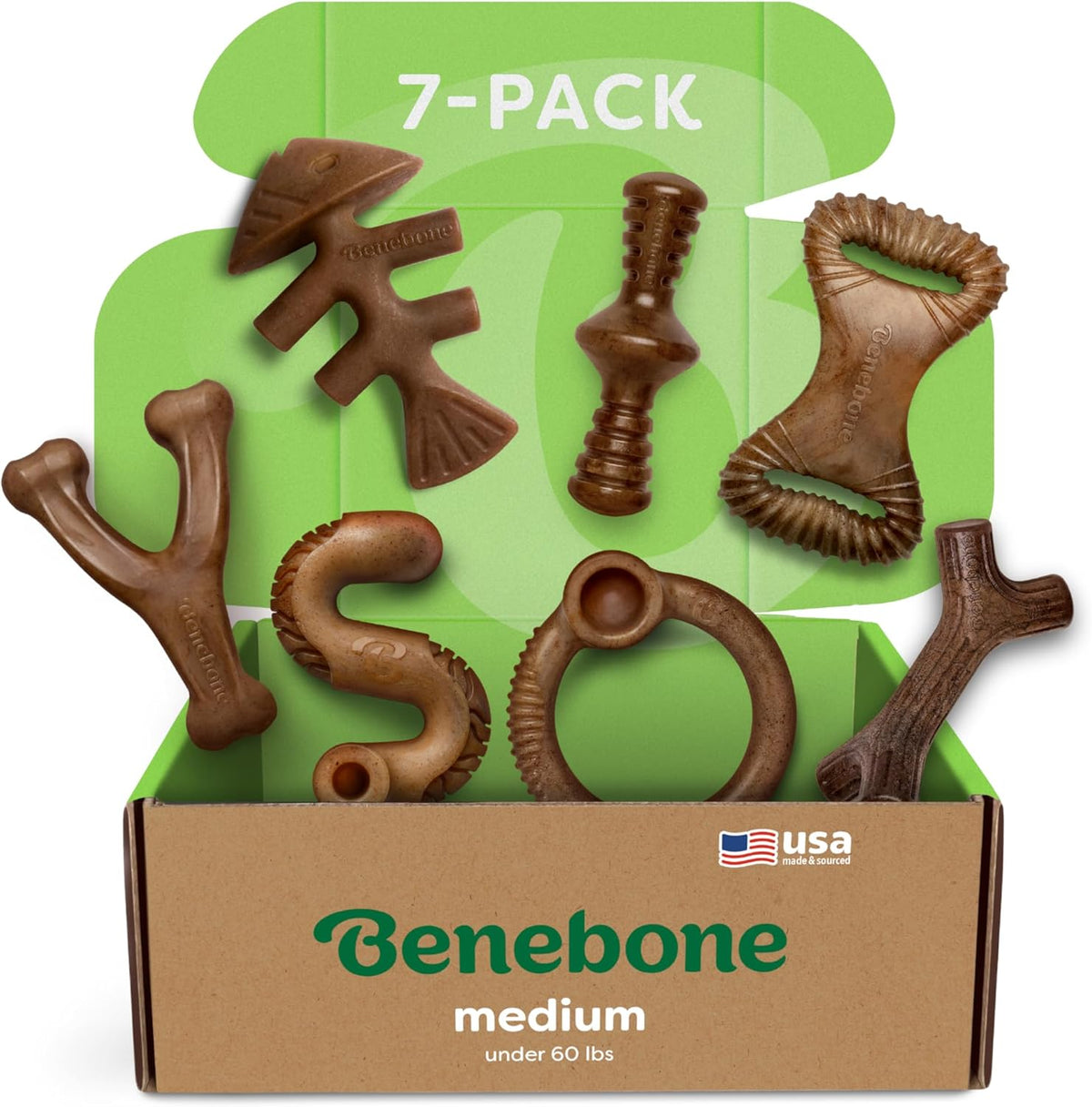 Benebone Small 4-Pack Dog Toys for Aggressive Chewers – Under 30 lbs | Durable, Multipack, Super Chewer, Made in USA, Dog Bones, Long-Lasting, A Size for Every Dog, Keeps Them Busy