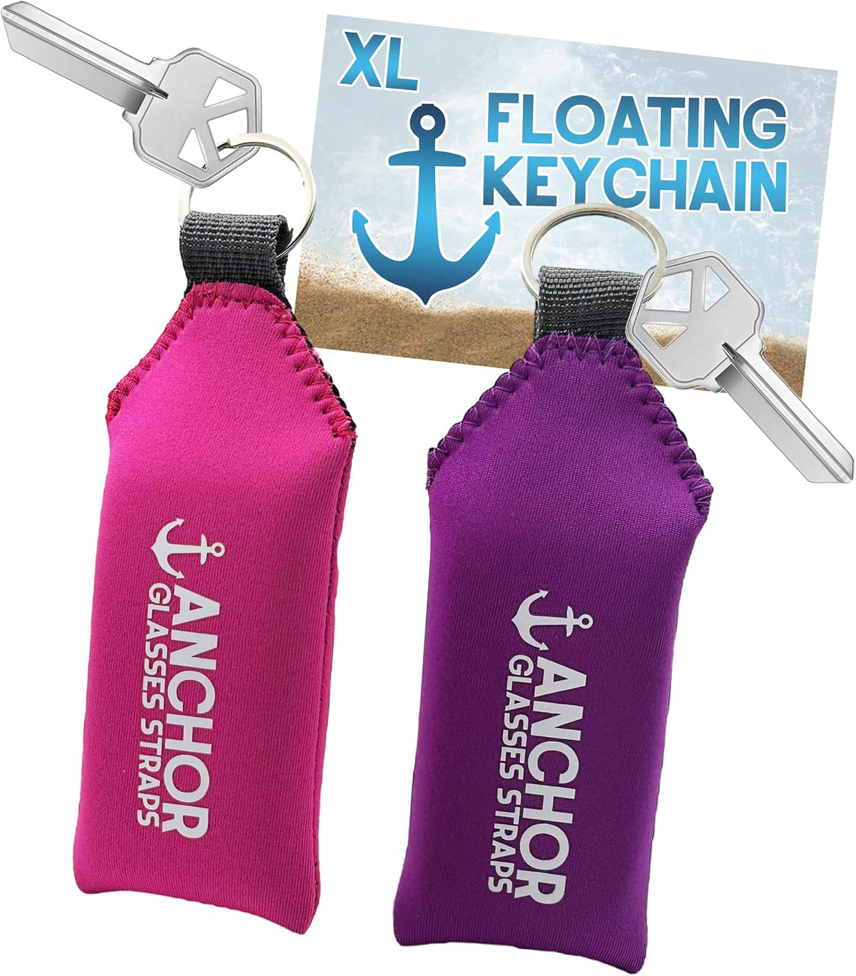 Anchor Glasses Straps Floating Keychain Waterproof – XL Size – Floats 12 Keys – Bright Visibility