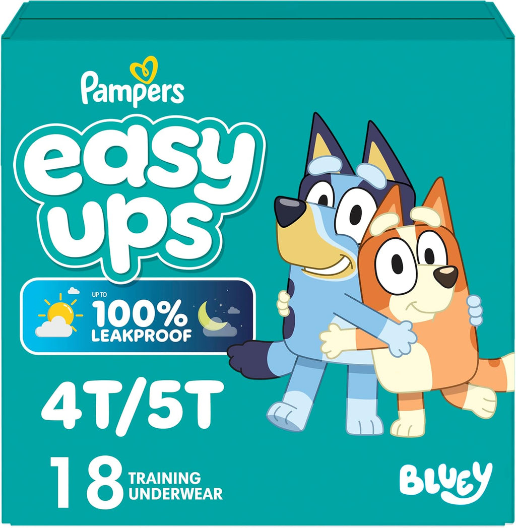 Pampers Easy Ups Girls & Boys Potty Training Pants, Size 5 (3T4T), 124 Count, Bluey Absorbent Training Underwear, Up to 100% Leakproof Day and Night, Hypoallergenic