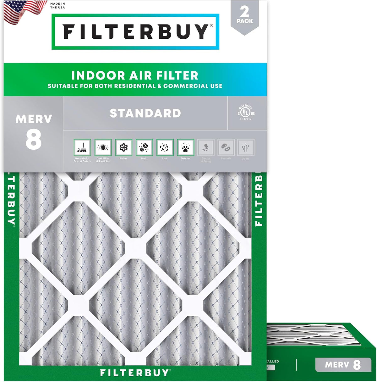 Filterbuy 20x25x5 Air Filter MERV 8 Dust & Allergy Defense (2-Pack)