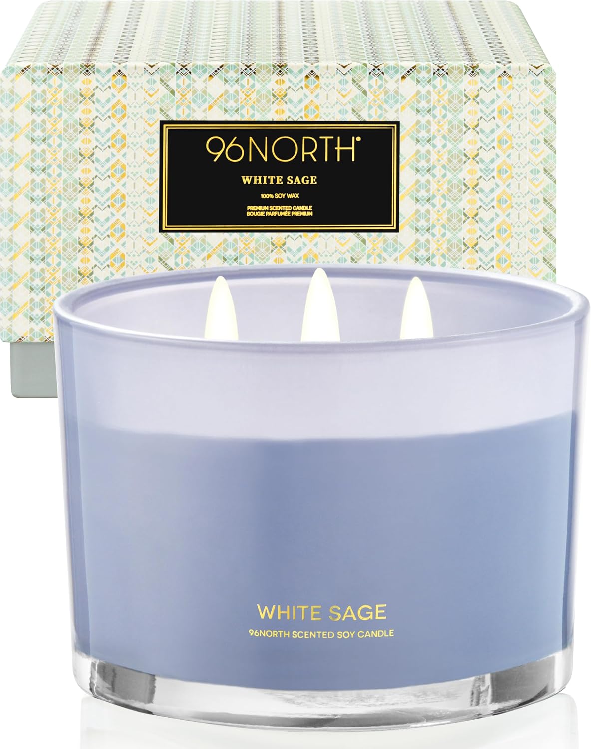 96NORTH Luxury Vanilla Soy Candles | Large 3 Wick Jar Candle | Up to 50 Hours Burning Time | 100% Natural Soy Wax | Relaxing Aromatherapy Aesthetic Candle | Housewarming Gift for Men and Women