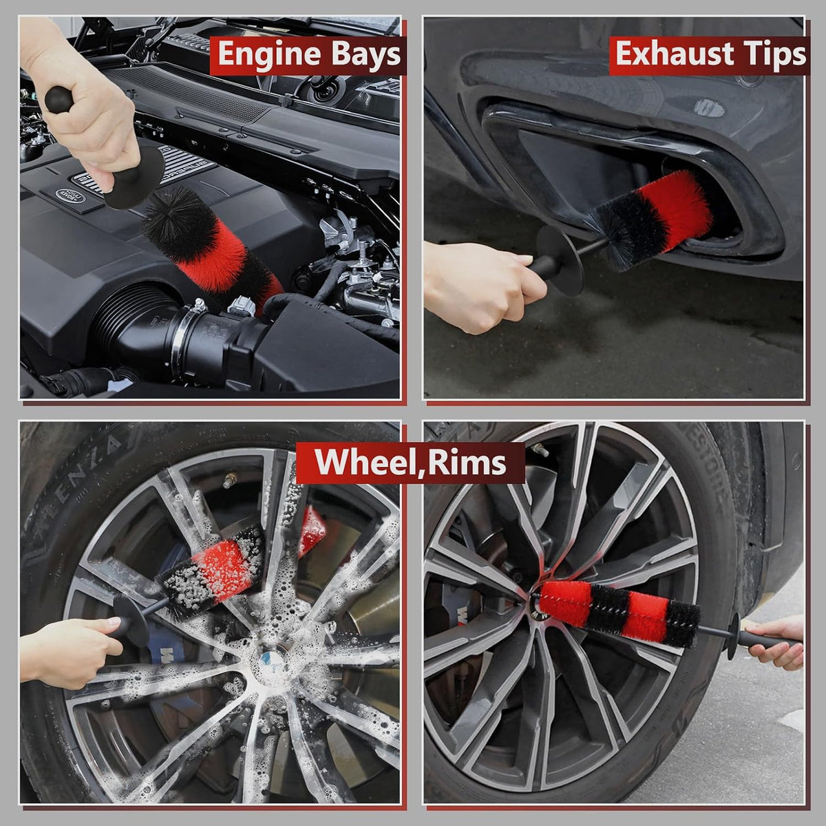 Fitosy Wheel Rim Brush, Soft Bristle Long Car Tire Washing Tool
