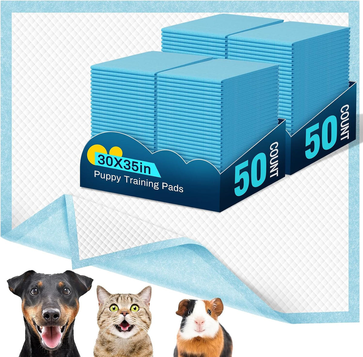 VJJ Puppy Pads XL 30"x35", 50 Count Disposable X-Large Potty Pads, Pee Pads for Dogs Large for Doggie&Cats, Dog Pee Pads Extra Large for Indoor, Outdoor Use