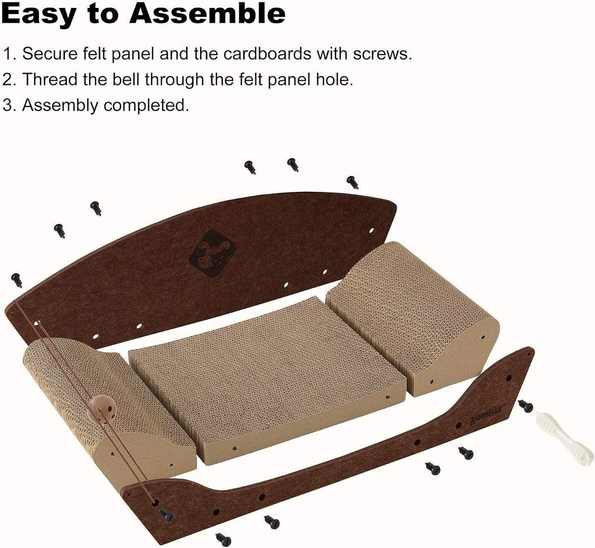 ZOMISIA 26'' Cardboard Cat Scratcher Bed - Large Scratcher Couch for Indoor Cats, Orthopedic Scratching Board, Lounger Scratching Couch with Bells