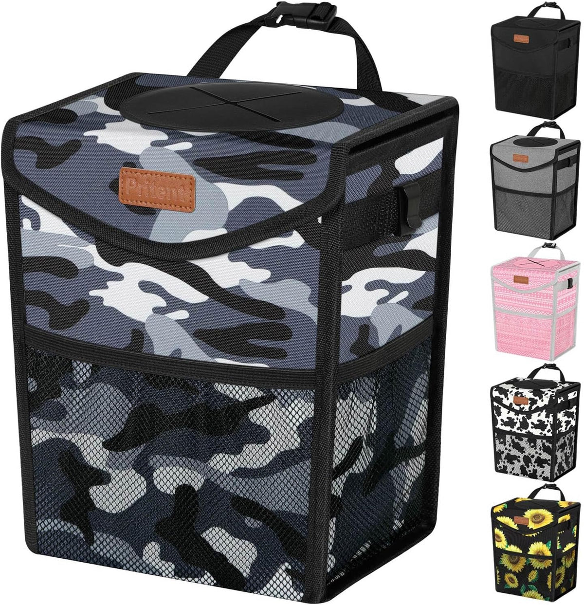 Pritent Car Trash Can with Lid Leakproof Car Garbage Bag Vehicle Trash Bin