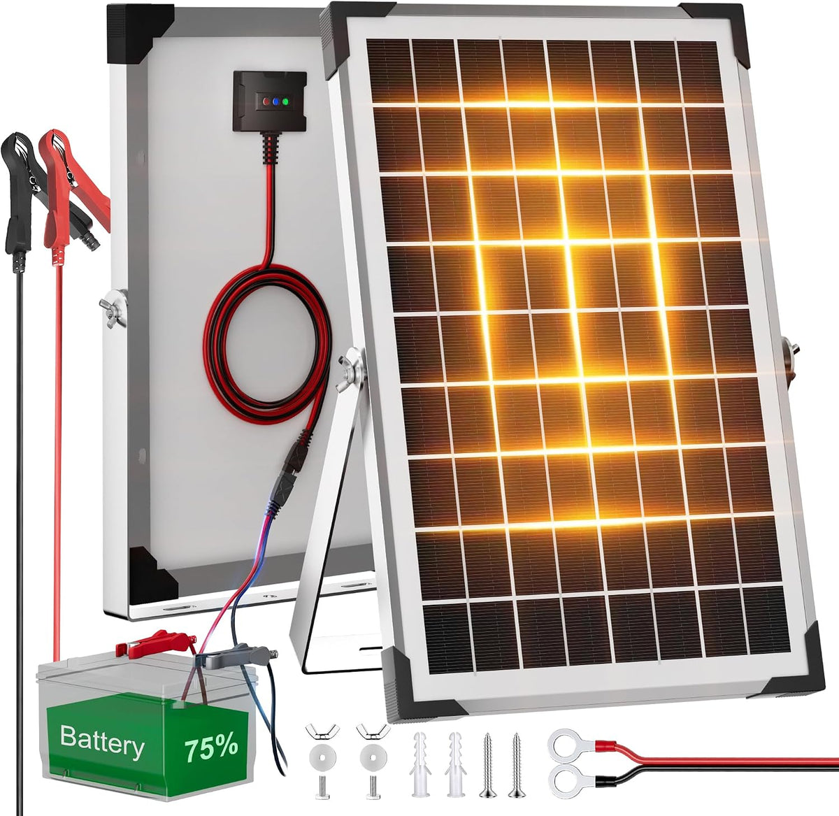 Voltset 20W 12V Solar Panel Battery Charger Trickle Maintainer Kit