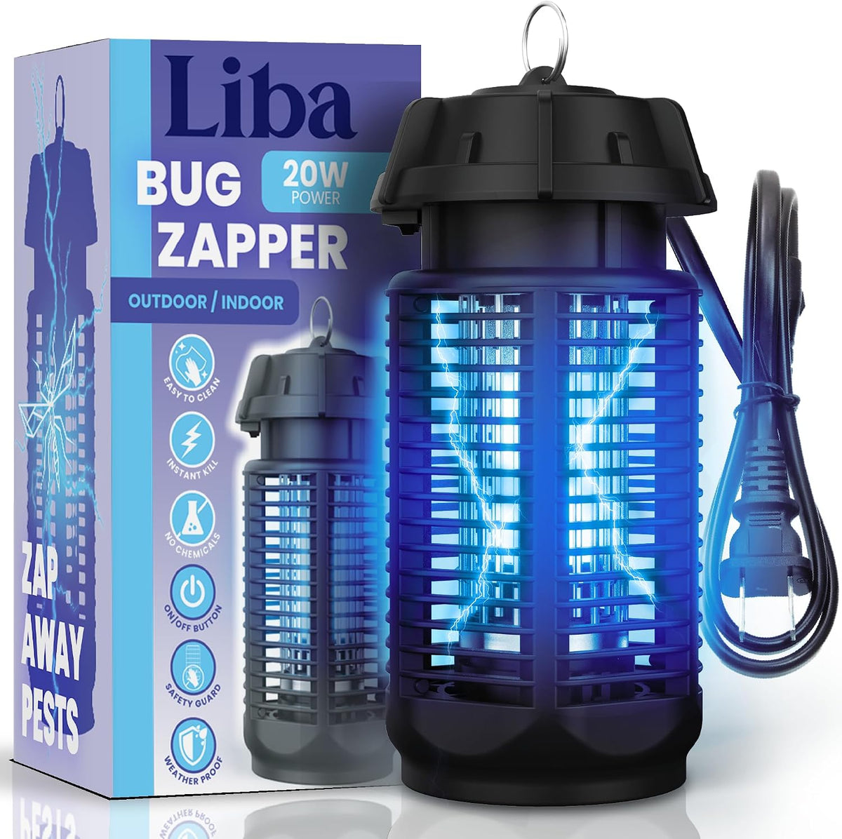 LiBa Bug Zapper 2800V Indoor, with 2 Extra Replacement Bulbs