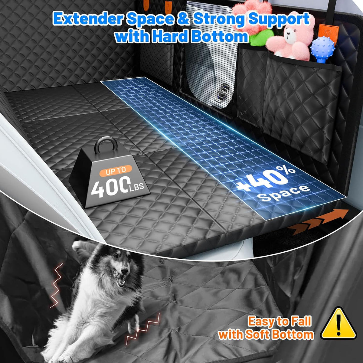 Dog Car Seat Cover for Back Seat, Hard Bottom Hammock Hold 400lbs For Cars