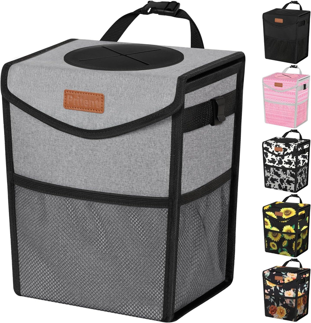 Pritent Car Trash Can with Lid Leakproof Car Garbage Bag Vehicle Trash Bin