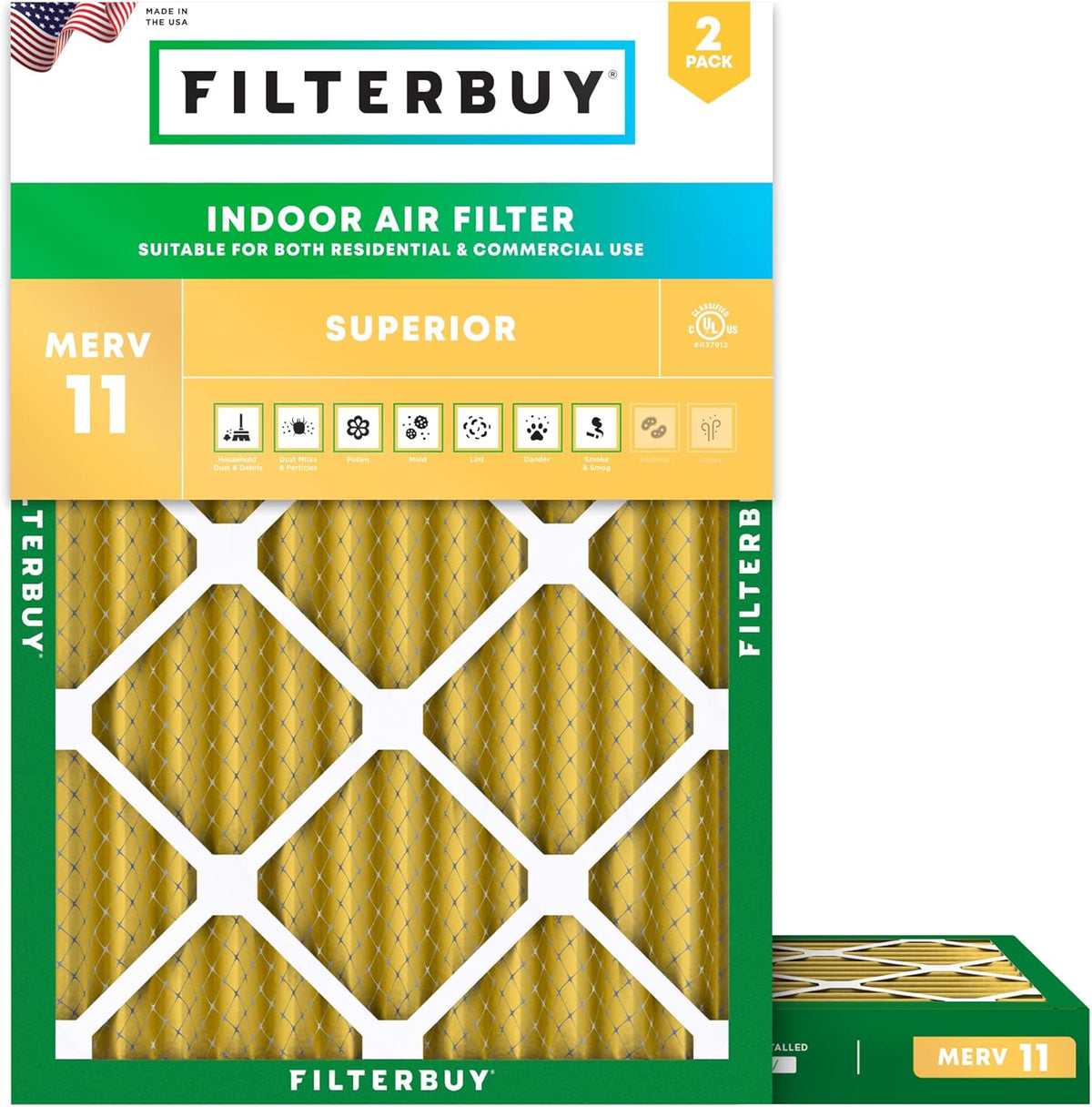 Filterbuy 20x25x5 Air Filter MERV 11 Pet & Allergy Defense (2-Pack)