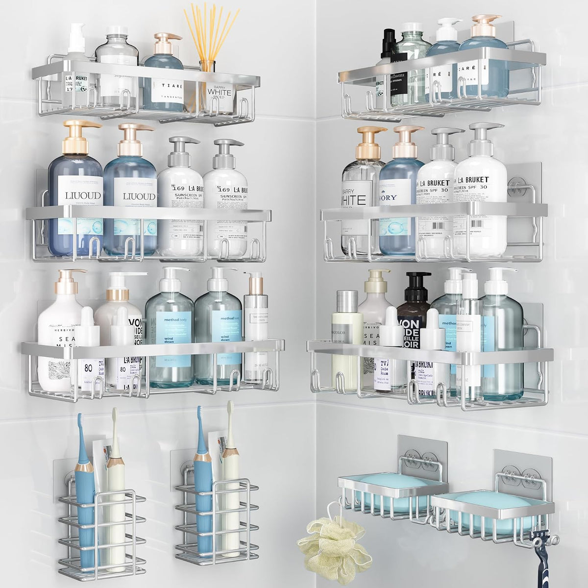 Liuoud 5 Pack Shower Caddy for Inside Shower, Pink Bathroom Decor Set