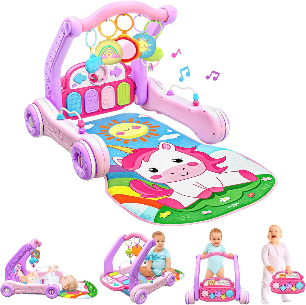 Move2Play, Kick & Play Piano Baby Mat | Grow with Me 4-in-1 | Tummy Time Play Mat, Sit-to-Stand, Musical Activity Gym & Infant Push Walker | for Babies 0-6 & 6-12 Months