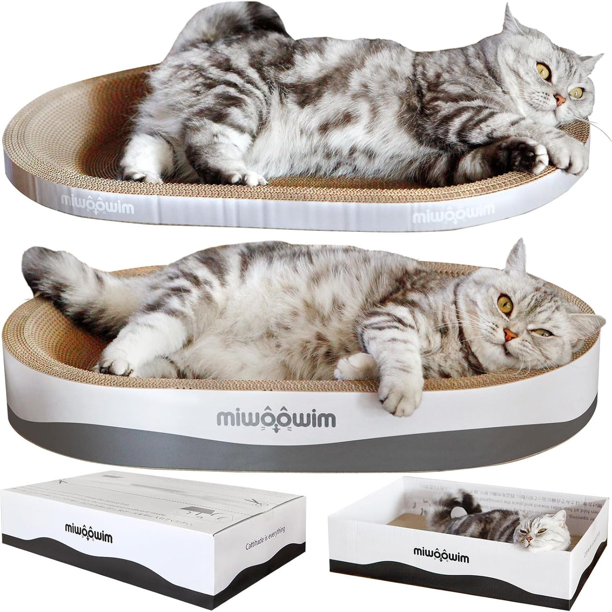 miwoowim 3-Piece Cat Scratcher Set, Oval Bowl Nest for Indoor Cats