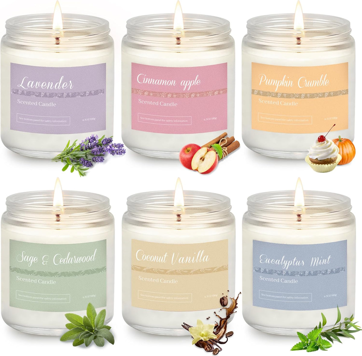 Scented Candles Gift Set for Women, 6-Pack Aromatherapy Candles for Home