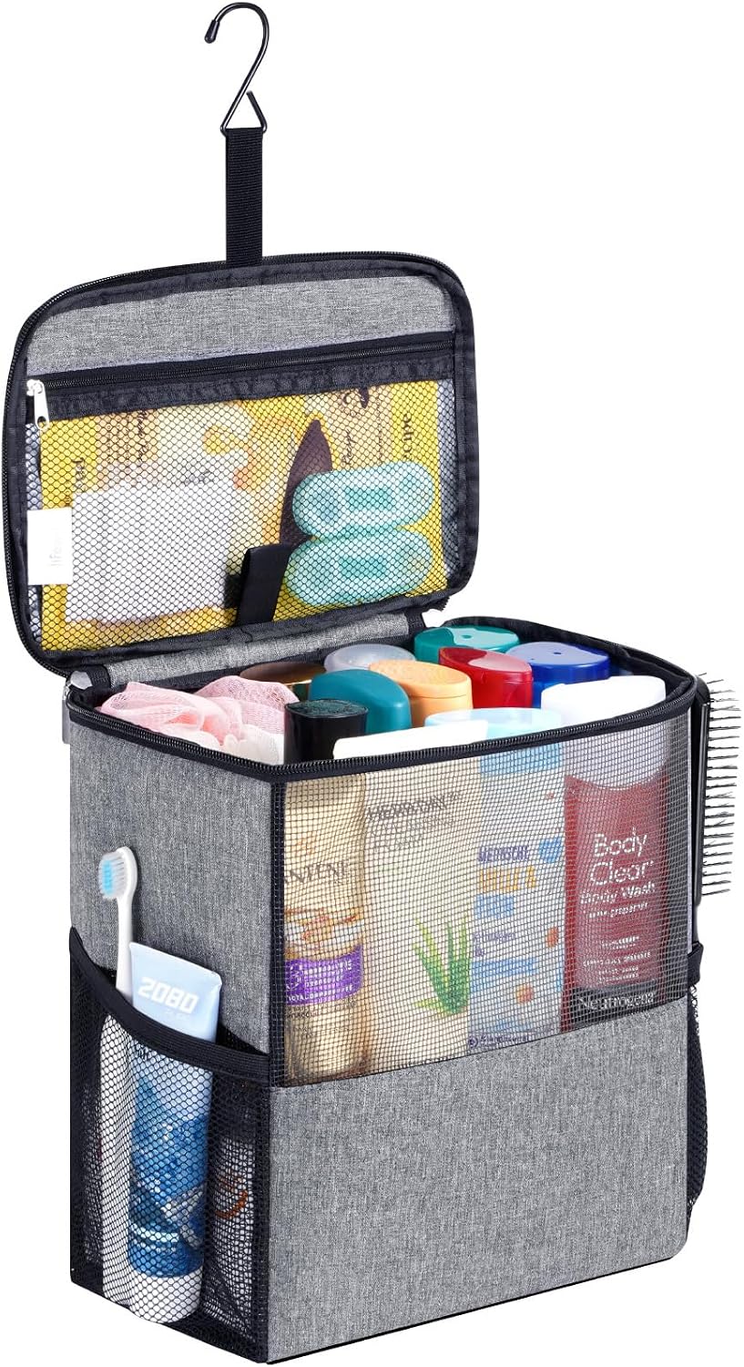 Lifewit Shower Bag Mesh Shower Caddy Portable College Dorm Room Essentials Tote Bag for Bathroom, Gym, Travel, Camping Quick Dry Hanging Shower Organizer Basket Toiletry Bag, Medium, Black