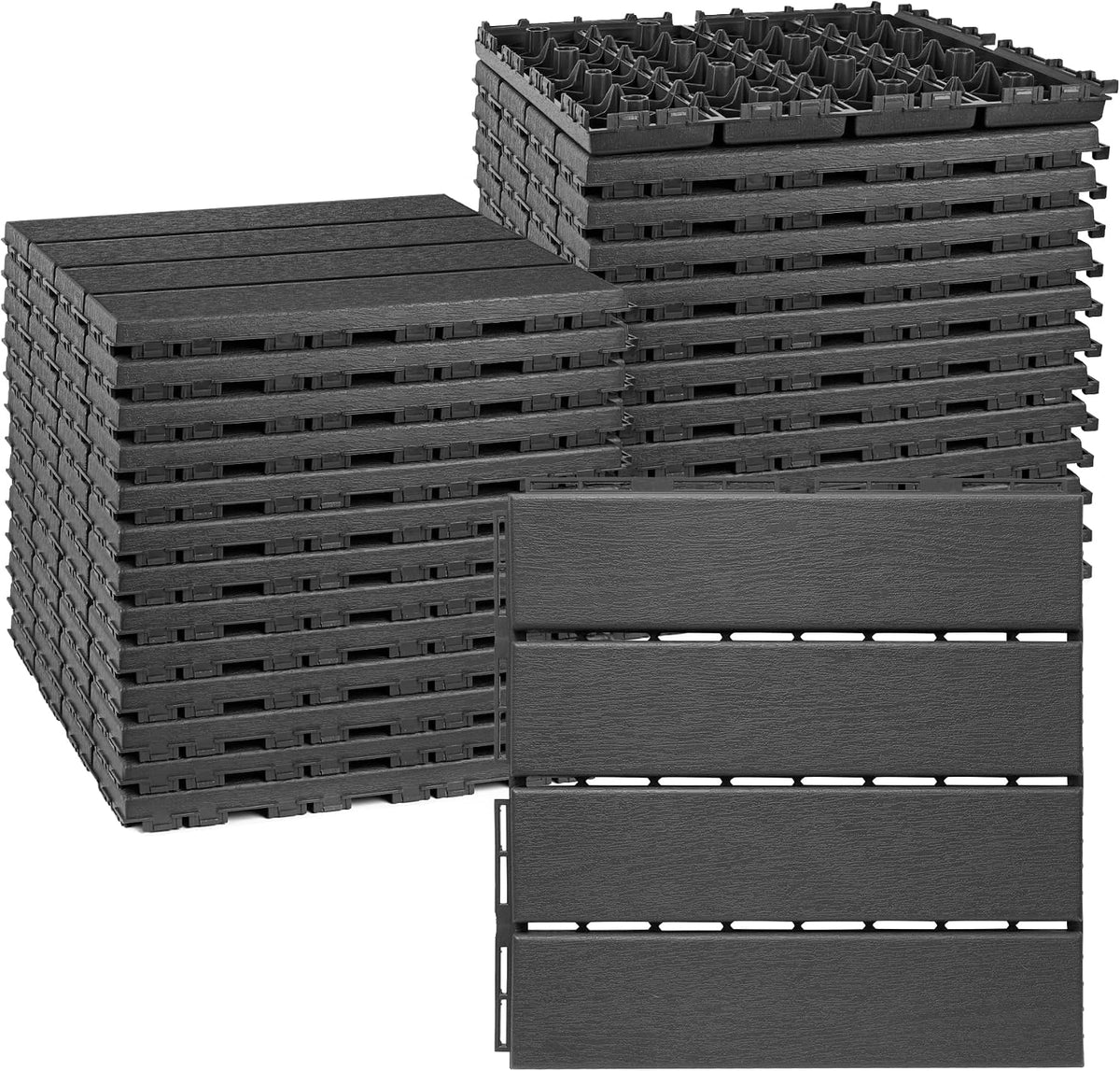 ToLanbbt Modular Interlocking Cushion 12P 11.8" x 11.8" Interlocking Rubber Floor Drain Holes Non-Slip Splicing Drainage Mats for Deck, Shower, Kitchen, Drain Pool, Sauna Bath, Indoor Outdoor (Black)