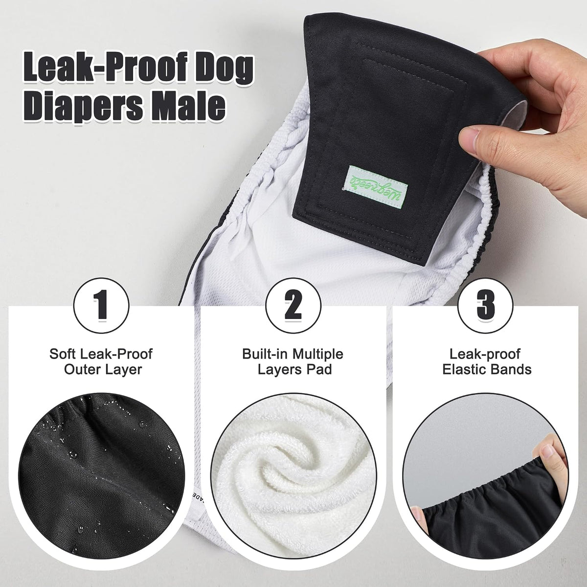 Wegreeco Washable Male Dog Belly Band - Pack of 3 - Washable Male Dog Belly Wrap, Small Doggie Dog Diapers Male for Doggy Puppy (Black, Charcoal, Navy, Small)