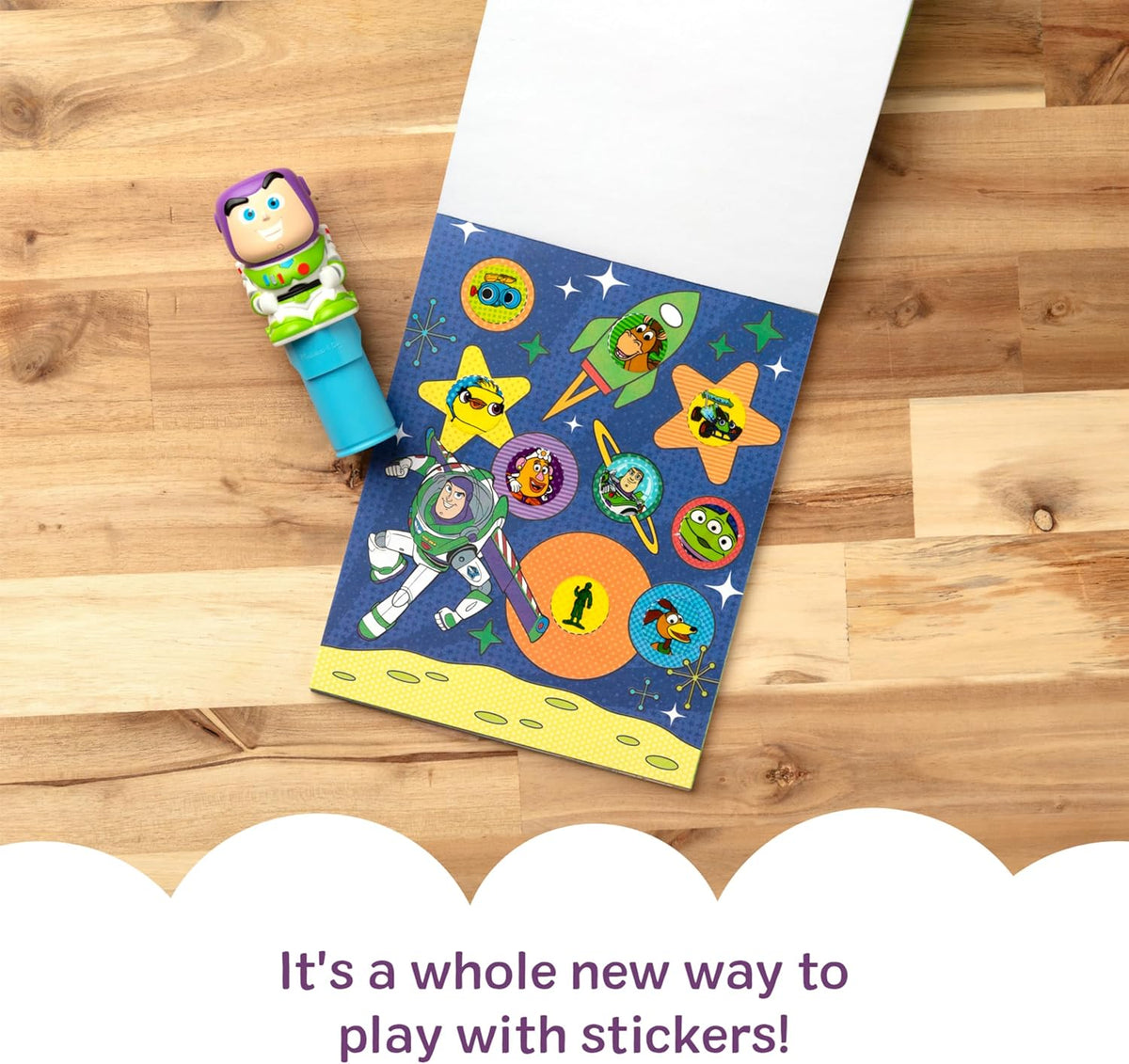 Melissa & Doug Sticker Wow!™ 24-Page Activity Pad and Sticker Stamper, 300 Stickers, Arts and Crafts Fidget Toy Collectible Character – Disney Buzz Lightyear - for Kids Ages 3+ - FSC Certified