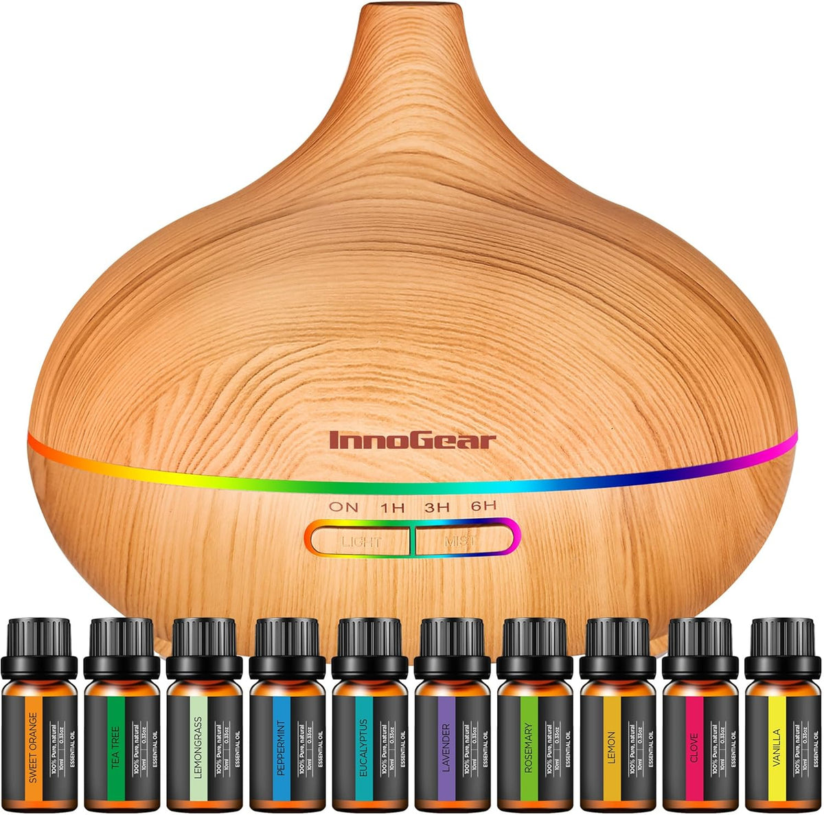 InnoGear 400ml Aromatherapy Essential Oil Diffuser 10 Oils Gift Set, Dark