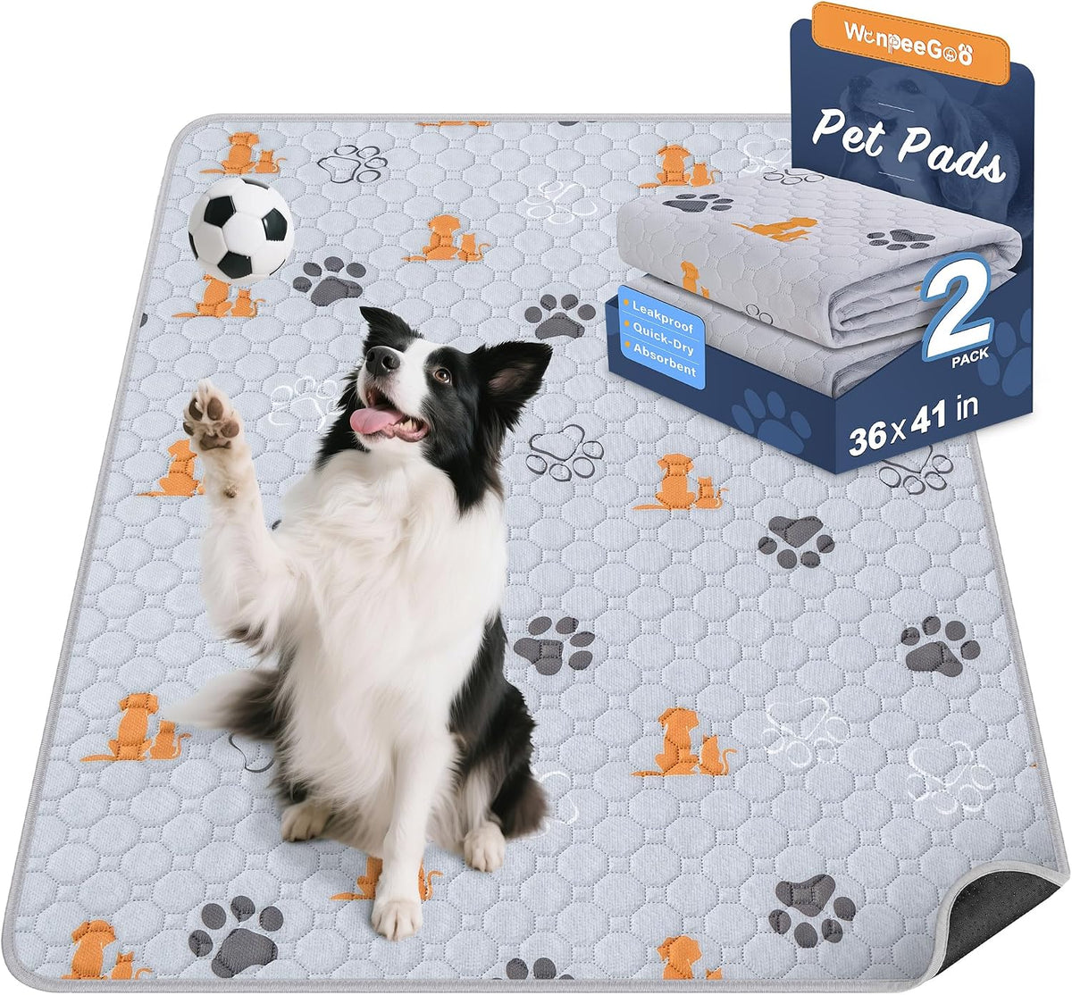 WanpeeGoo Washable Pee Pads for Dogs, Waterproof, 18 x 24 in, 4 Pack, Gray | Super Absorbent, Waterproof and Non-Slip; Washable, Reusable Dog Pads for Crates, Playpens, Floors, Furniture and Travel