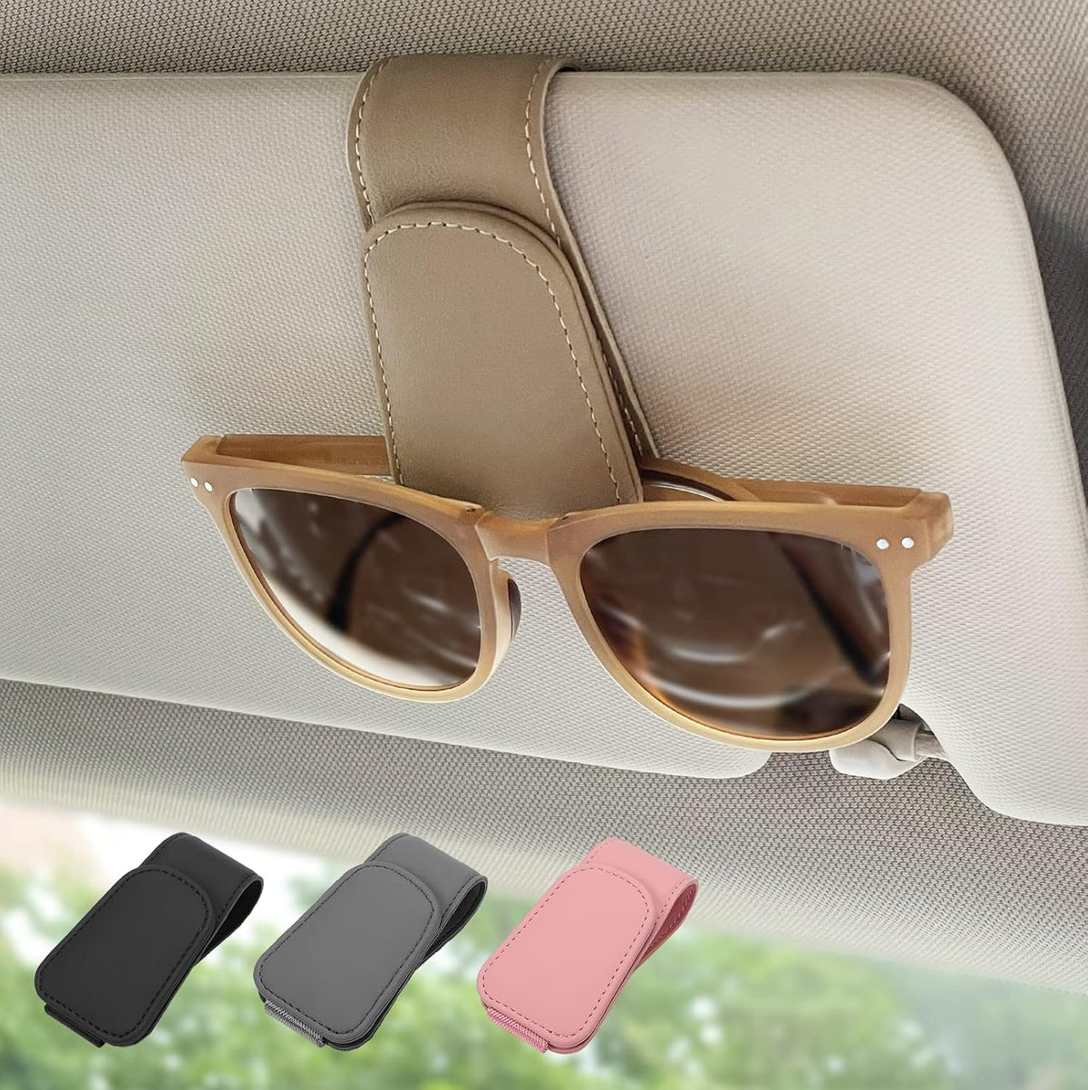 Magnetic Leather Car Sunglass Holder, Visor Sunglasses Holder Clip, 1 Pack