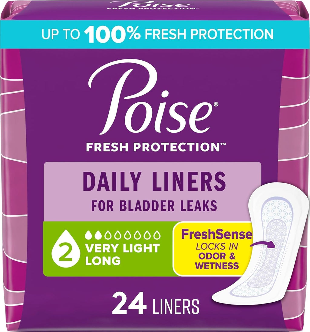 Poise Daily Liners, Incontinence Panty Liners, 2 Drop, 48 ct