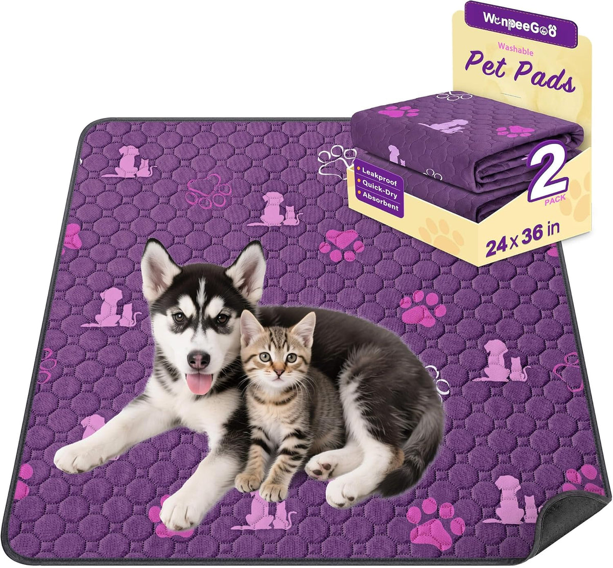 WanpeeGoo Washable Pee Pads for Dogs, Waterproof, 18 x 24 in, 4 Pack, Gray | Super Absorbent, Waterproof and Non-Slip; Washable, Reusable Dog Pads for Crates, Playpens, Floors, Furniture and Travel